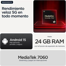 Cargar imagen en el visor de la galería, Moto g56 5G 24GB (8GB+16GB RAM Boost)/256GB Negro, Durabilidad Militar, IP68/69, Corning® Gorilla® Glass 7i, Pantalla 6.72" Full HD+, Cámara 50 MP con Moto ai,Batería 5200 mAh,Carga TurboPower™ 30W (NUEVO, de exposición)(No entra cargador)