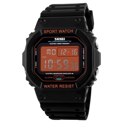 SKMEI-reloj Digital militar para hombre, pulsera deportiva, Todoterreno Model:1134 Color NEGRO (Pantalla color Naranja) (NUEVO - sin caja)