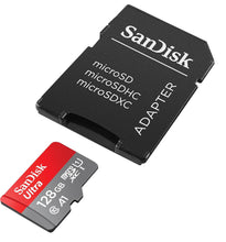 Load image into Gallery viewer, SanDisk 128GB Ultra, Tarjeta de memoria microSDXC, hasta 140 MB/s + adaptador SD, (NUEVA)