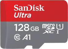 Load image into Gallery viewer, SanDisk 128GB Ultra, Tarjeta de memoria microSDXC, hasta 140 MB/s + adaptador SD, (NUEVA)