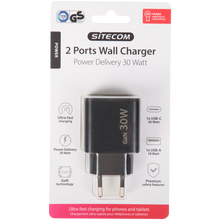 Load image into Gallery viewer, Sitecom 30W GaN fast charger (NEW) USB-A 18W/USB-C 30W BLACK