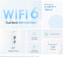 Cargar imagen en el visor de la galería, TP-Link Deco X1500 (2-Pack) - Sistema WiFi 6 Mesh IA, AX1500 Doble Banda 2.4 GHz/5 GHz, Cobertura hasta 360 m2, 3X Puertos Gigabit por Unidad, 160MHz, ODFMA, 1024QAM, Control Parental (de segunda mano muy bueno)
