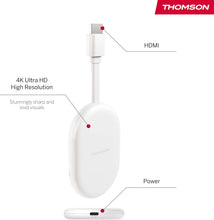 Load image into Gallery viewer, THOMSON Go Cast 150, Google TV 4K UHD, Streaming Dongle, Voice Control, Google Cast, Dolby Atmos, Digital Plus, Wi-Fi, Multi-Enchufe, 2 GB RAM, 8 GB (NUEVO)
