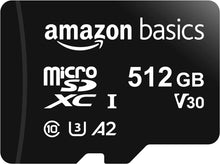 Load image into Gallery viewer, Amazon Basics - MicroSDXC, 512 GB, with SD Adapter, A2, U3, read speed up to 100 MB/s, , Black (NEW)
