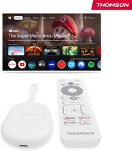 Load image into Gallery viewer, THOMSON Go Cast 150, Google TV 4K UHD, Streaming Dongle, Voice Control, Google Cast, Dolby Atmos, Digital Plus, Wi-Fi, Multi-Enchufe, 2 GB RAM, 8 GB (NUEVO)
