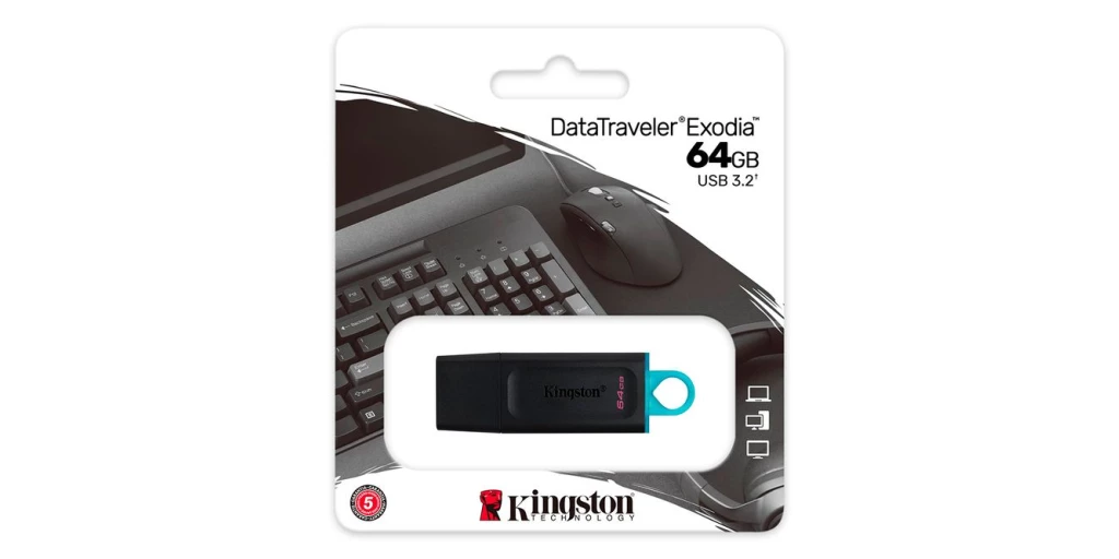 Kingston DataTraveler Exodia - Unidad Flash USB 3.2, 64GB, Gen 1, con capuchón y llavero (NUEVO)