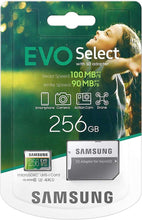 Load image into Gallery viewer, Samsung EVO Select 256 GB microSD 100 MB/s, Speed, Full HD &amp; 4K UHD (NEW)

